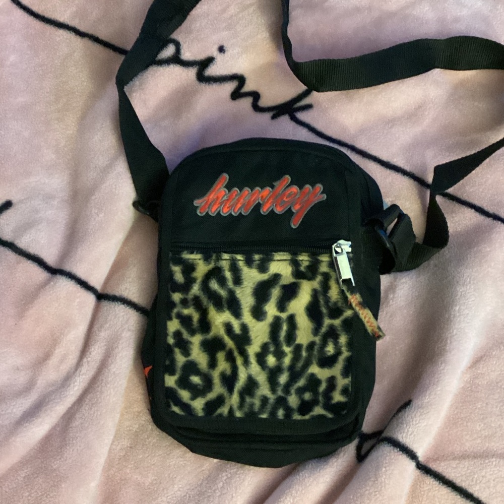 Hurley Black and Animal Print Crossbody Bag